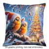 2D Flat - [2D Flat Printing] 1pc, Two Cute And Charming Christmas Birds with Christmas Tree Winter Scene Double-Sided Printed Christmas Pillowcase - M