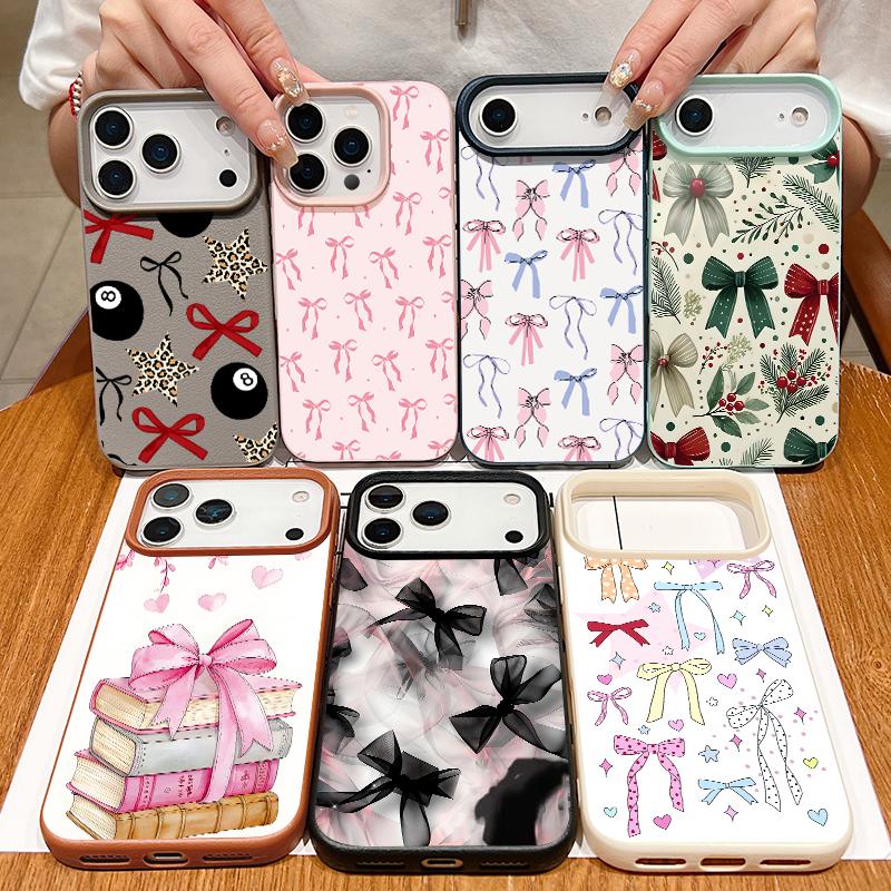 Leather Texture TPU Phone Case For iPhone 17 17e 16e 16 15 Pro Max 14 13 Pro Max 11 Bowknot Printed Soft Silicone Back Cover
