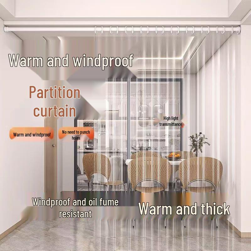 Transparent Door Curtain for Indoor Air Conditioning: Anti-Cold, Dustproof, Heat Insulation with Telescopic Rod