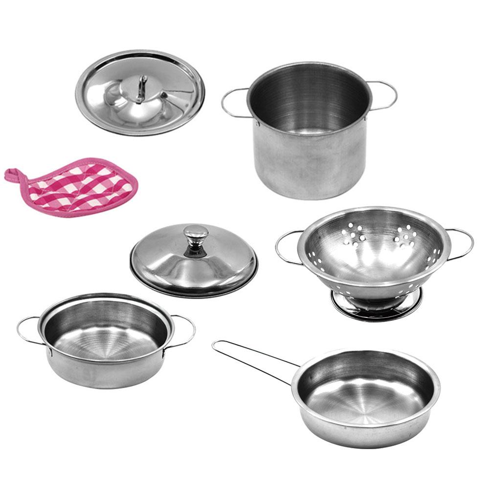 12 PCS Kitchen Set Pretend Play with Storage Bag Simulated Kitchen Toy Stainless Steel Soup Pot Pan