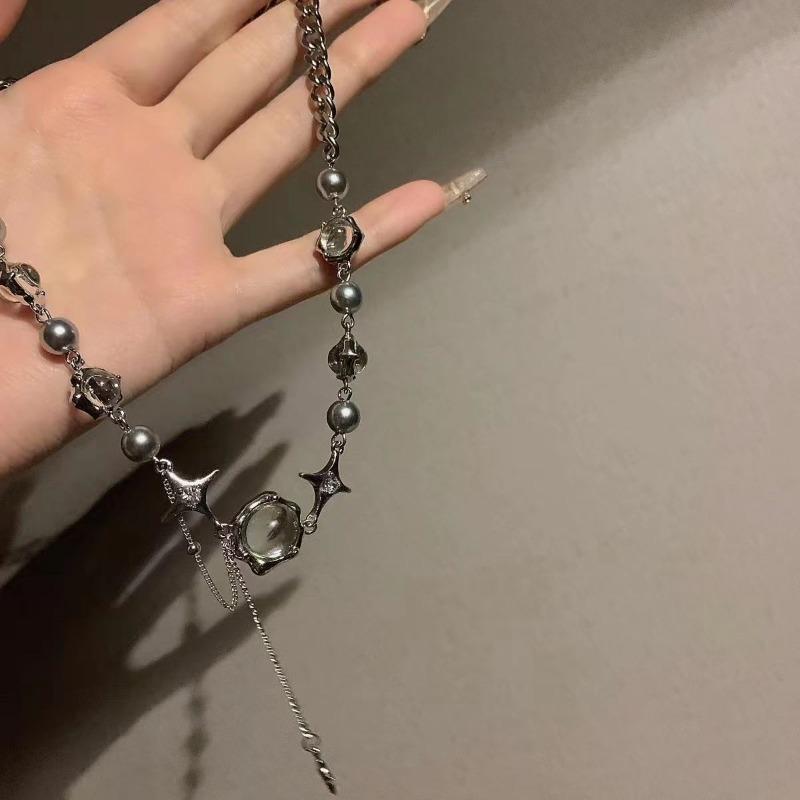 Moonlight zircon cross fringed necklace female hip hop style Spice girl splicing accessories versatile necklace