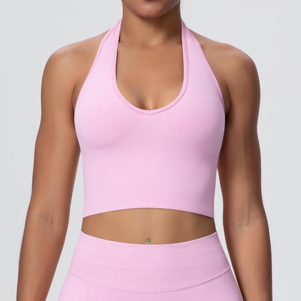 Elegant Backless Halter Yoga Bra – Seamless Breathable Sports and Fitness Vest