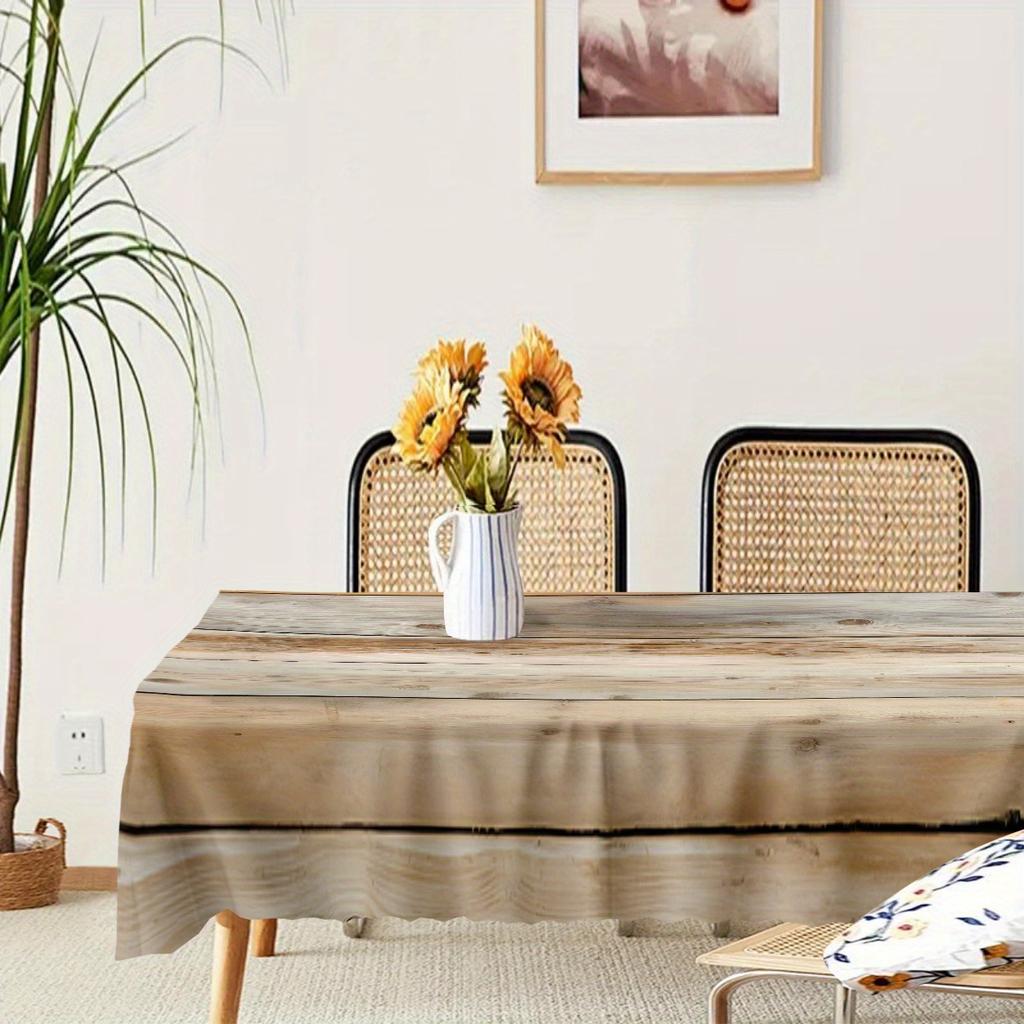 One Vintage Wood-grain Digital-printed Polyester Tablecloth - Crease-resistant Machine-washable Rectangular Table Coverzyc