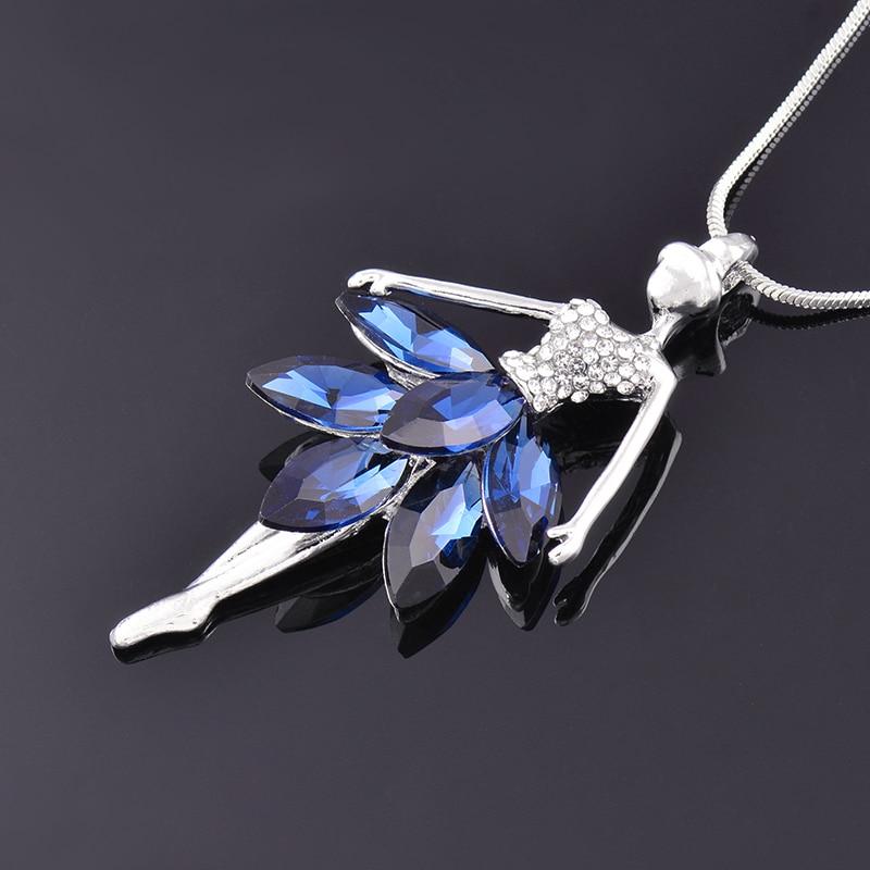 Elegant Charm Dancer Cubic Zirconia Blue White Color Dress Pendant Long Necklace For Women Retro Fashion Jewelry