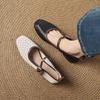 Fashion NEW Spring/Autumn Women Pumps Genuine Leather Shoes for Women Square Toe Low Heel Shoes Hollow-out Buckle Strap Mary Janes Shoes