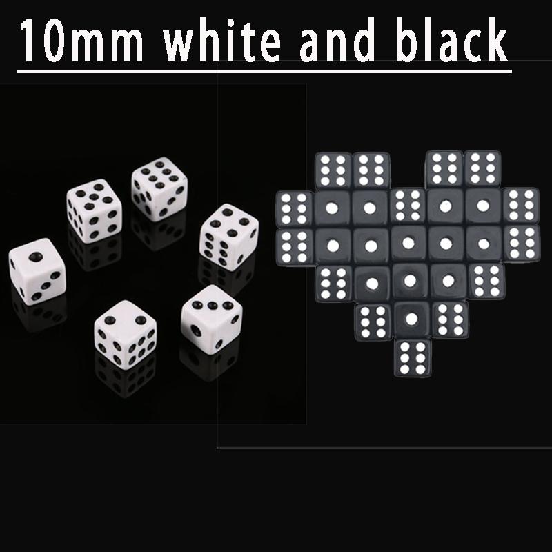 50PCS 8MM 10MM Square Point Dice Puzzle Game Send Children 6 Sided Dice DIY Game Accessory Small Size 8mm Black White Cube