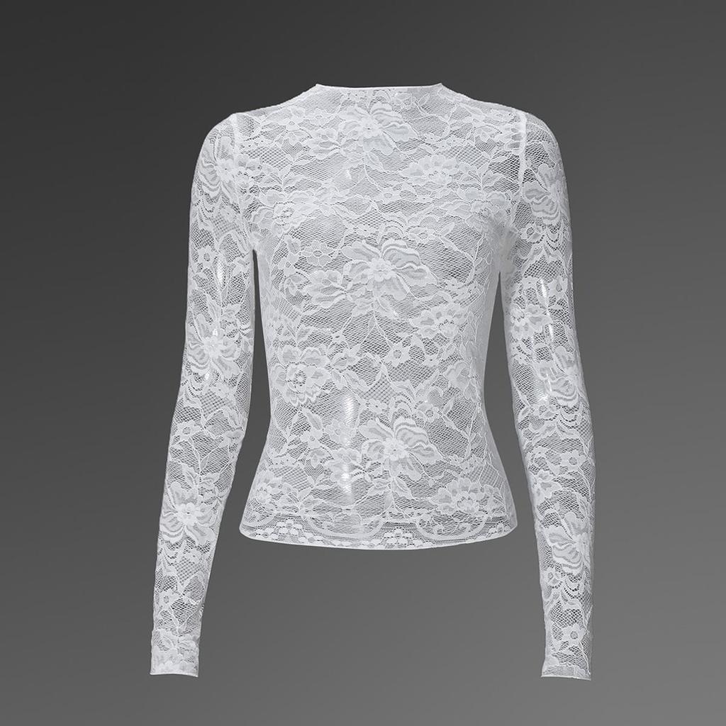 Haut Sexy en Dentelle Transparent à Manches Longues Coupe Ajustée Automne 2025 pour Femmes
