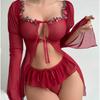 Sexy Lingerie Sexy Mesh See-through Long Sleeve Split Lace Sexy Suit