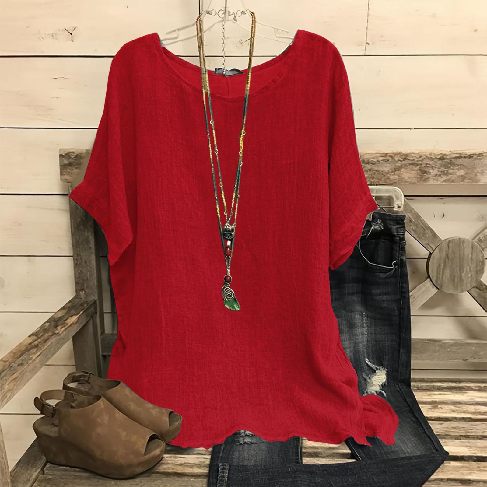 

Футболка большого размера для женщин, повседневная, свободная, модная, с короткими рукавами, однотонная, с 3D-принтом, с круглым вырезом 6XL красный