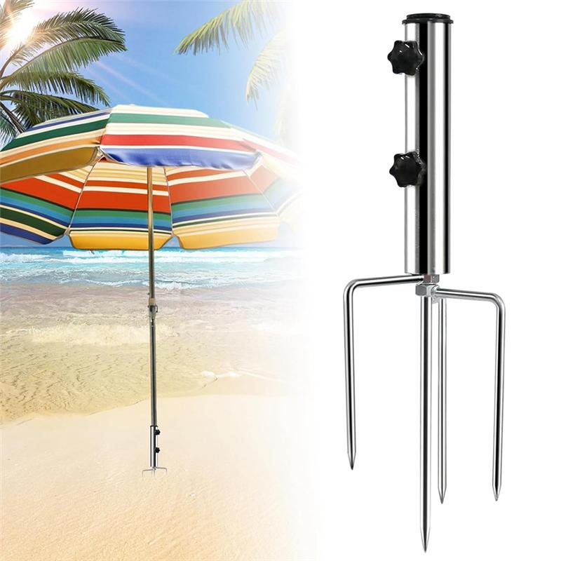

A95I-Parasol Base With 4 Pegs, Lawn Spike Ground Anchor, Beach Parasol Base For Sand, Removable For Garden
