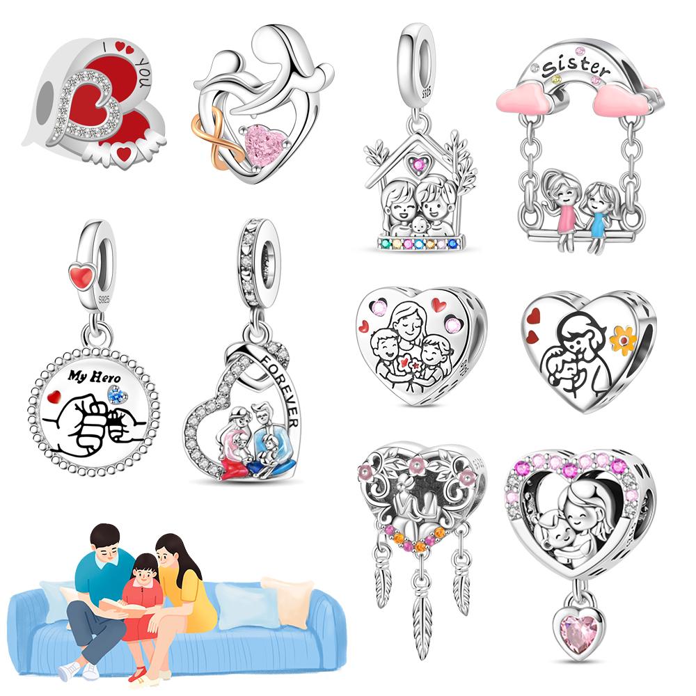Warm 925 Silver I Love My Family The Best Parents Fit DIY Bracelet Necklace Family Gathering Souvenirs Holiday Gifts