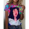 Women's round Neck Short Sleeve T-shirt Animal Print 3D Printing Street Style Loose Fit Summer Casual Wear Polyester Material