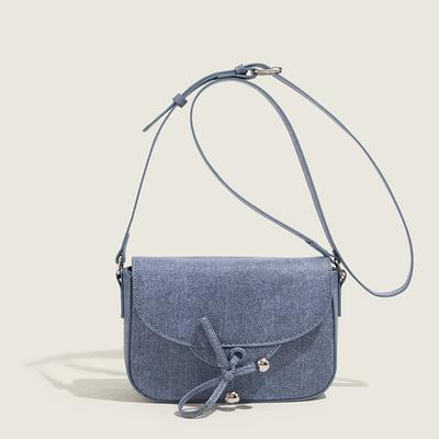 New Lace-up Bow Denim Crossbody Bag Women High Quality Commuting Small Square Bags Fashionable Versatile Blue Shoulder Pack