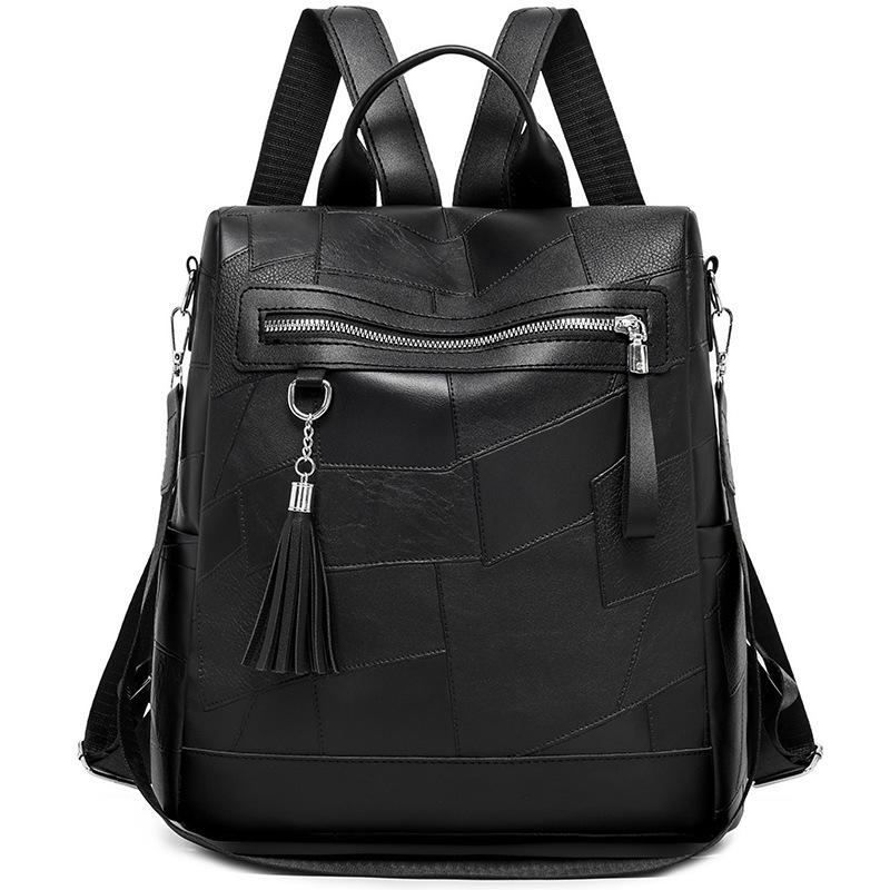 

Женский кожаный рюкзак, ретро-рюкзак с защитой от кражи, для поездок на работу чёрный