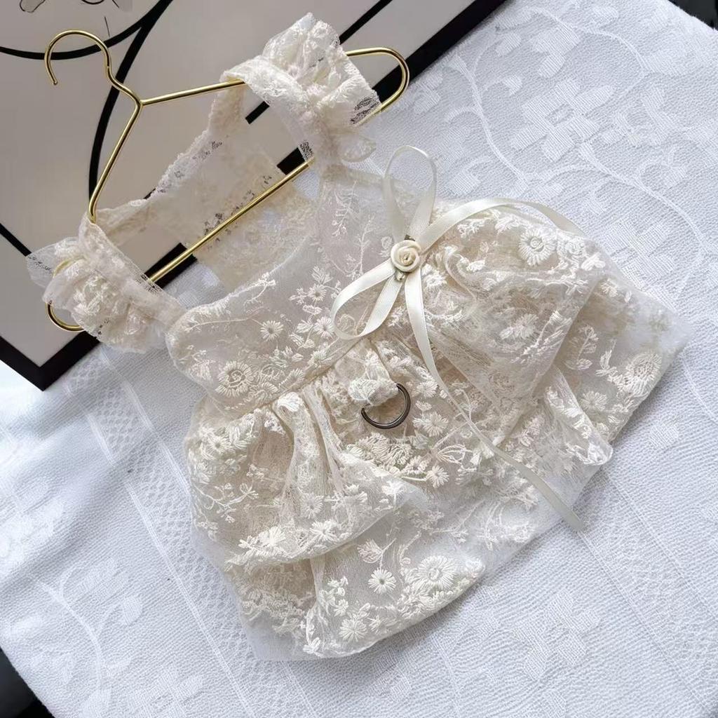 Summer Dog Lace Dress Thin Breathable Cute Embroidered Dog Dress White Mesh Cat and Dog Clothes Small Dog Dress Pet Supplies
