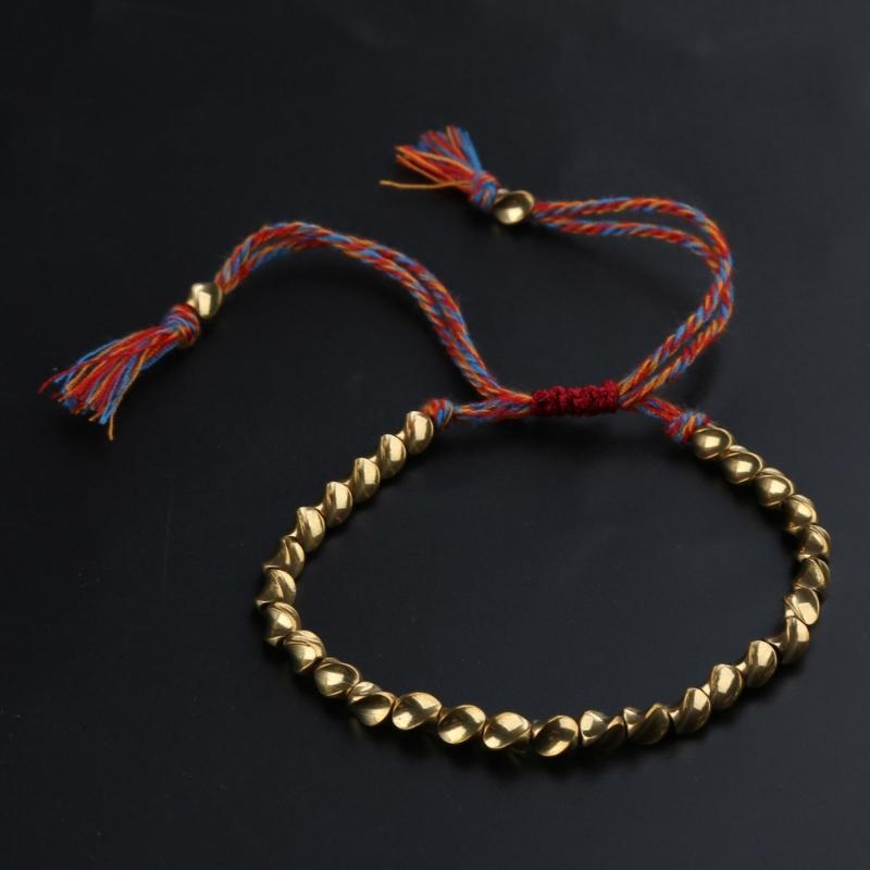 Buddhist Braided Cotton Luck Rope Bracelet Tibetan Copper Bead Bracelet Braided Rope Bracelet Gift for Families Members