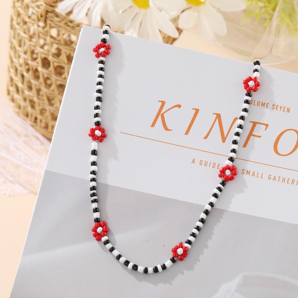 Candy Color Flower Rice Bead Necklace Bohemian Vacation Wind Collarbone Chain Women'S Jewelry Supply