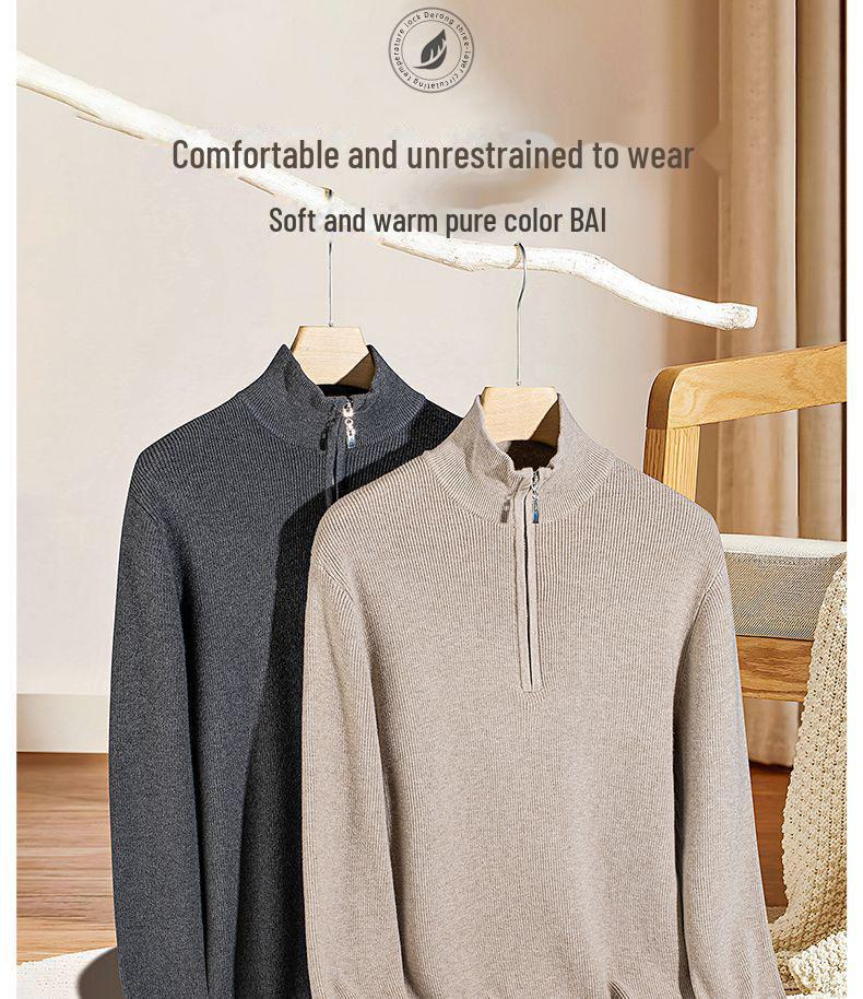 Men's Wool Lyocell Zipper Stand Collar Sweater - Autumn/Winter 2025