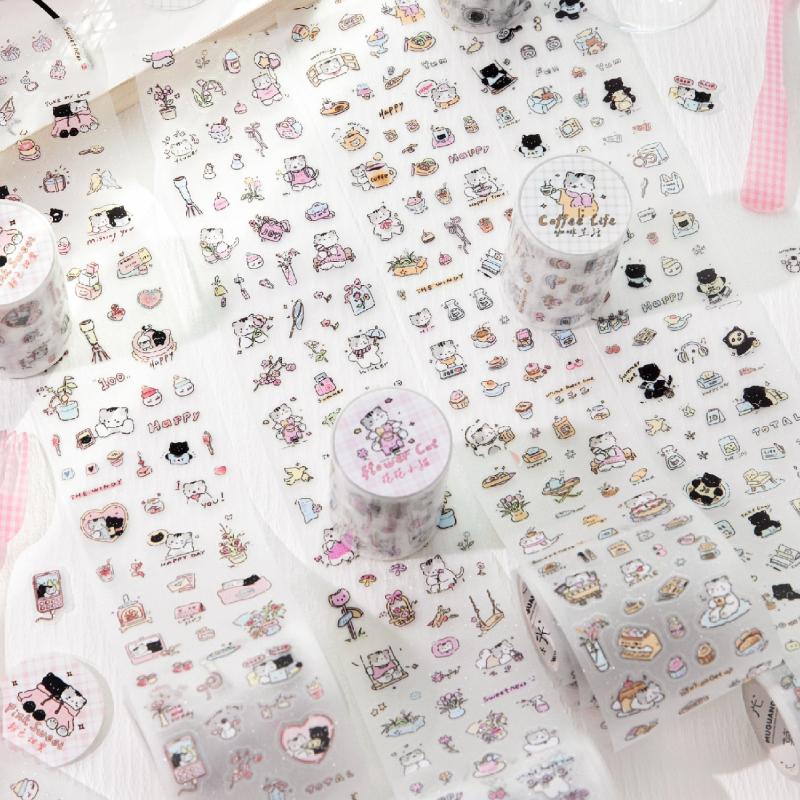70mm*2m Cute Cartoon Creative Decoration Adhesive Tape PET Die Cutting Tapes Handbook DIY Scrapbooking Collage Journal Stickers