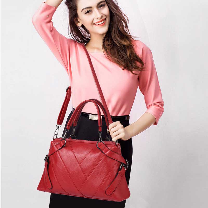 Women Shoulder Bag Portable Large Bag Soft Leather Contrast Color Large-capacity Shoulder Bag