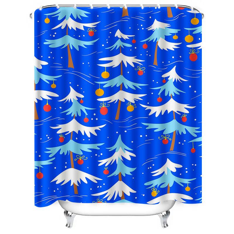 TU Blue Christmas Forest Trees Shower Curtain Winter Holiday Decor Festive Nature Backdrop Waterproof Home Decor