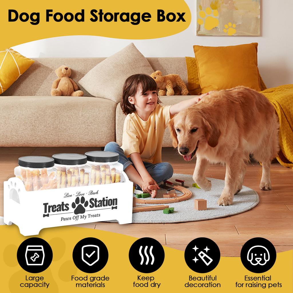Cute Dog Food Container Reusable Cat Food Container Decorative Dog Treat Wood Dog Treat Container with 3 Plastic Dog Treat Jars