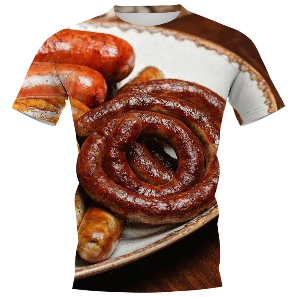 Funny Sausage Food 3D Print T-Shirts Men Women Casual O-Neck Short Sleeve T Shirt Oversized Harajuku Y2k Tops Tees Kids Clothing
