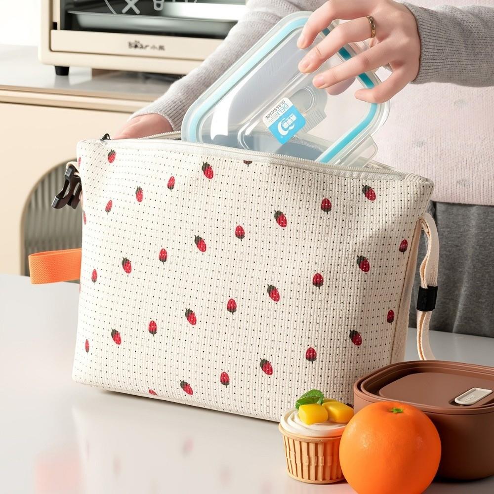 Interior Pockets Floral Corduroy Lunch Bag Floral Printed Picnic Bag Printed Food Handbag Picnic