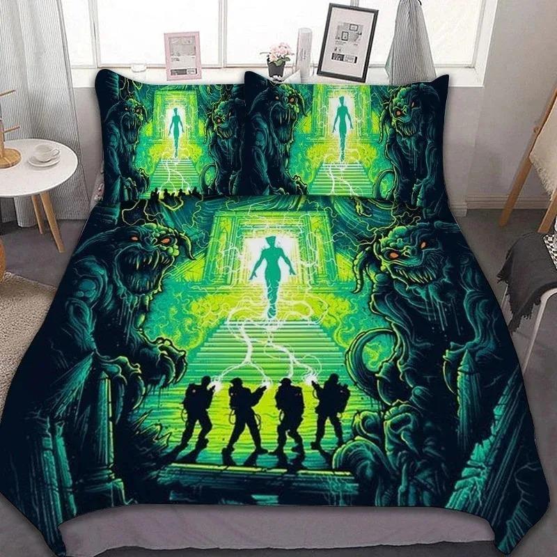 Sängkläder Set Ghostbusters Tryckt Full Storlek Täcke Säng mjuk varm Överkast Påslakan Örngott Set Vuxen Pojkar sängkläder
