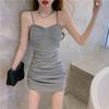 Elastic Off-Shoulder Pleated Mini Dress with Straps, Flaw-Hiding, Sexy Bodycon Skirt