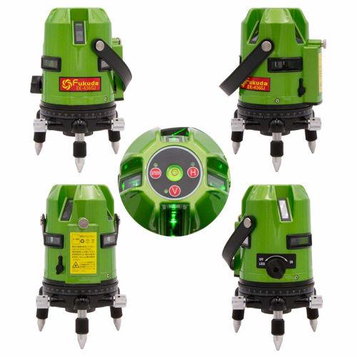 FUKUDA | Fukuda Full-Line Green Laser Level + Receiver Set EK-436GJ, 2 Lithium Batteries, 7 Lines, 7 Dots, 4 Vertical, 4 Horizontal, Full Circumferenc