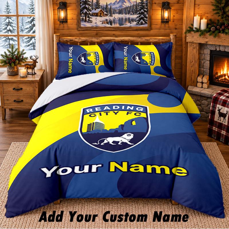 Reading FC Pattern Bedding 3Pcs Set Custom Name, Bed Sheet And Pillowcases For Home Bedroom