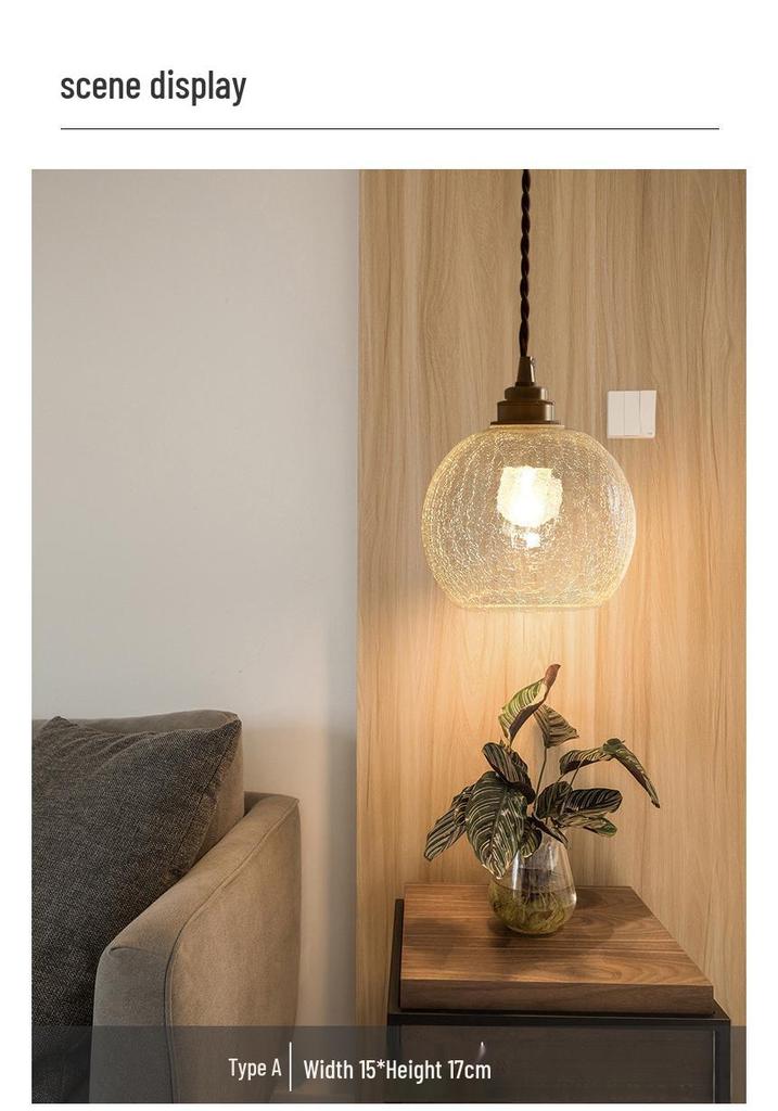 Nordic Minimalist Brass and Glass Pendant Light for Bedroom, Bedside, and Restaurant Ambience