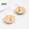 French Earrings 1 Pair Stud for Women, Large Round Amber Resin with Natural Color Matte Metal Edges, Exaggerated Geometric Daily Wear Party Jewelry