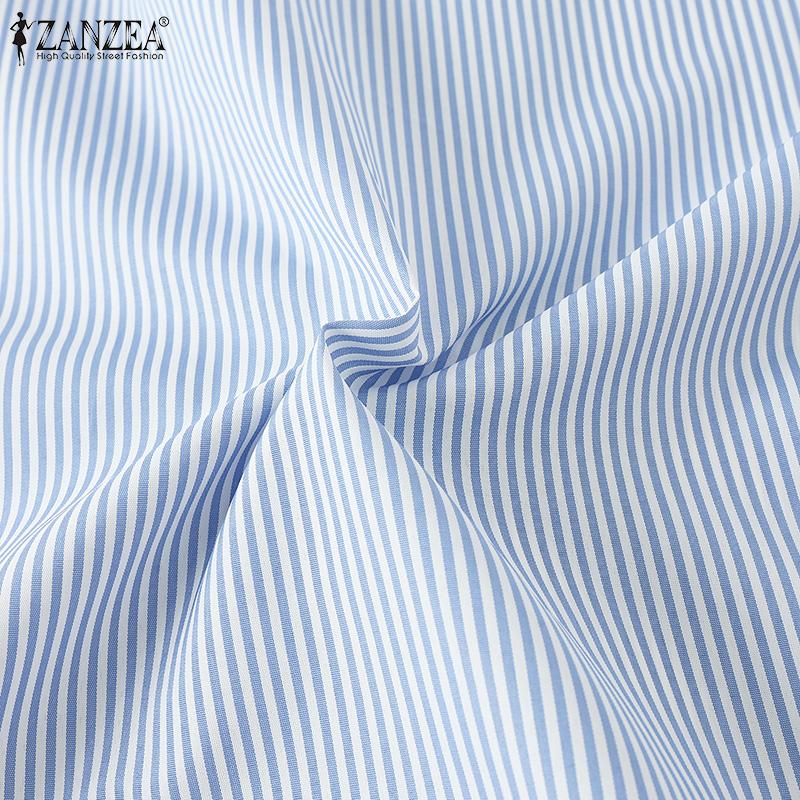 ZANZEA Женская повседневная свободная блузка в полоску с круглым вырезом и короткими — фото 11