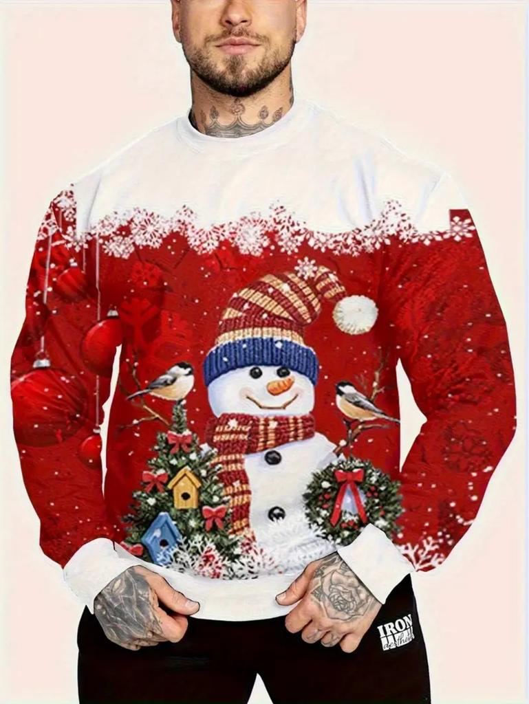 T-Shirts for Man Christmas Santa Claus 3D Print Casual Men's Long Sleeve Tee Pullover Crew Neck Y2k Tops Autumn Men's Clothing