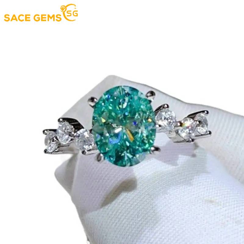 

SACE GEMS GRA Certified 2CT D Color Moissanite 925 Sterling Silver Fashion Ring for Women Engagement Promise Party Fine Jewelry 4 зелений