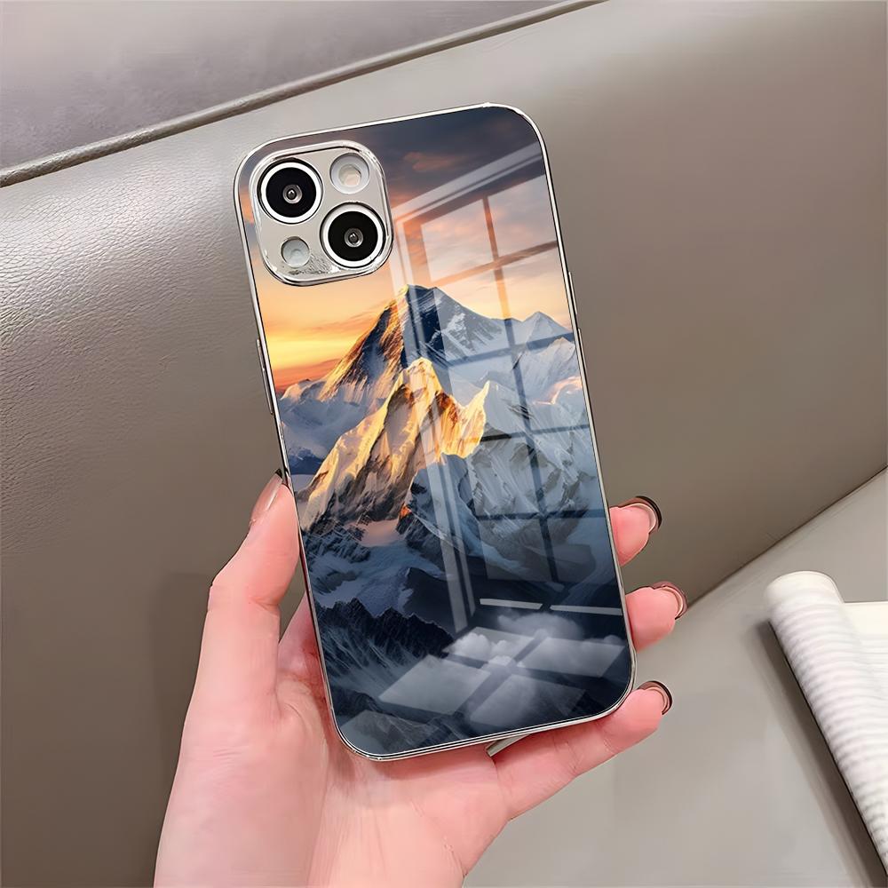 Everest Mountain Phone Case For IPhone 17 Pro Max 15 Pro 16 14 Plus 12 13 Mini 11 Pro Shockproof Electroplated Glass Cover
