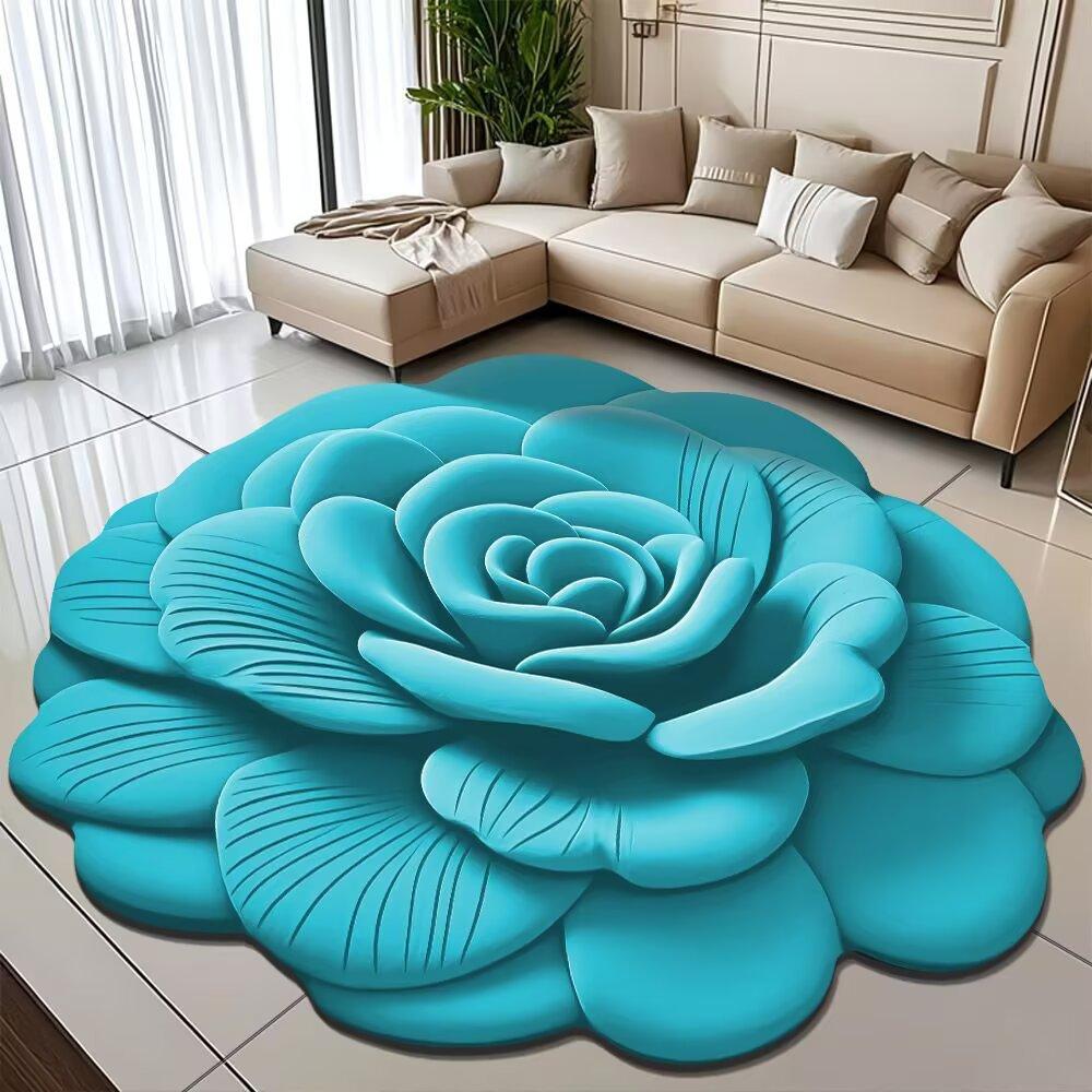 Plush Floral Floor Mat Absorbent Diatomaceous Earth Floor Rug Non-Slip 3D Visual Flower Pattern Rug for Bedroom Entrance Kitchen
