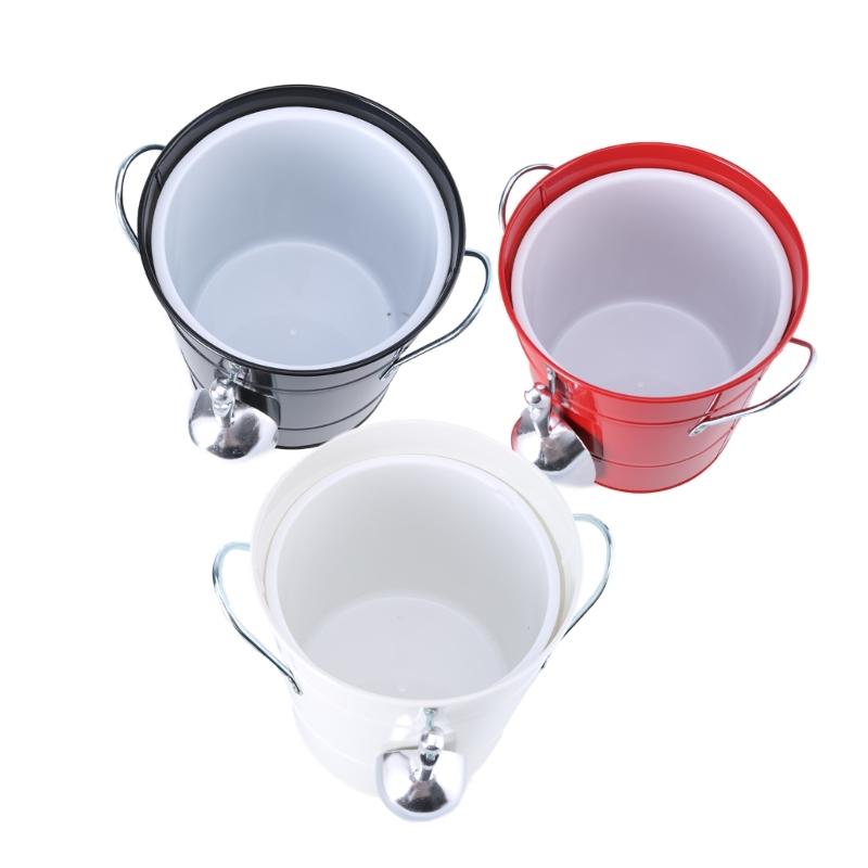 Round Beverage Tub with Shovel and Lid Double Handle Ice Bucket Metal Drink Coolers Champagnes Bucket Easy To Carrys