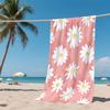 1-Piece Daisy Beach Towel-Soft microfiber, quick-drying, attractive white Daisy pattern in pink for travel, pool, yoga and ca