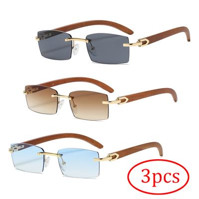 3pcs Combination New Frameless Retro Sunglasses Trendy Rectangular Men And Women Street Party Travel Sun Glasses