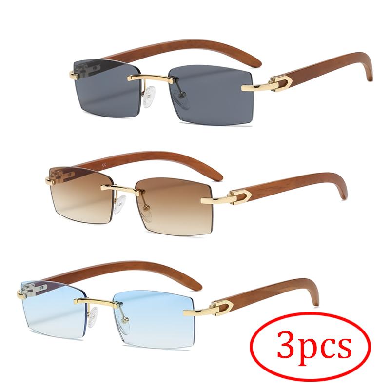 

3pcs Combination New Frameless Retro Sunglasses Trendy Rectangular Men And Women Street Party Travel Sun Glasses