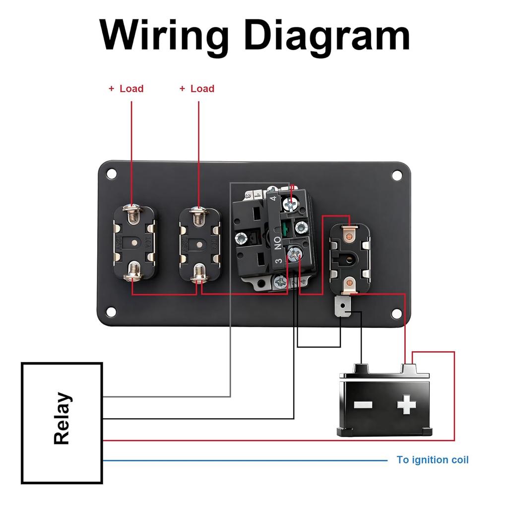 12V Ignition Switch Panel, 4 in 1 with Engine Push Button Toggle Switches, with 12AWG Relay Kit for RV Truck Racing Car Boat Marine Trailer