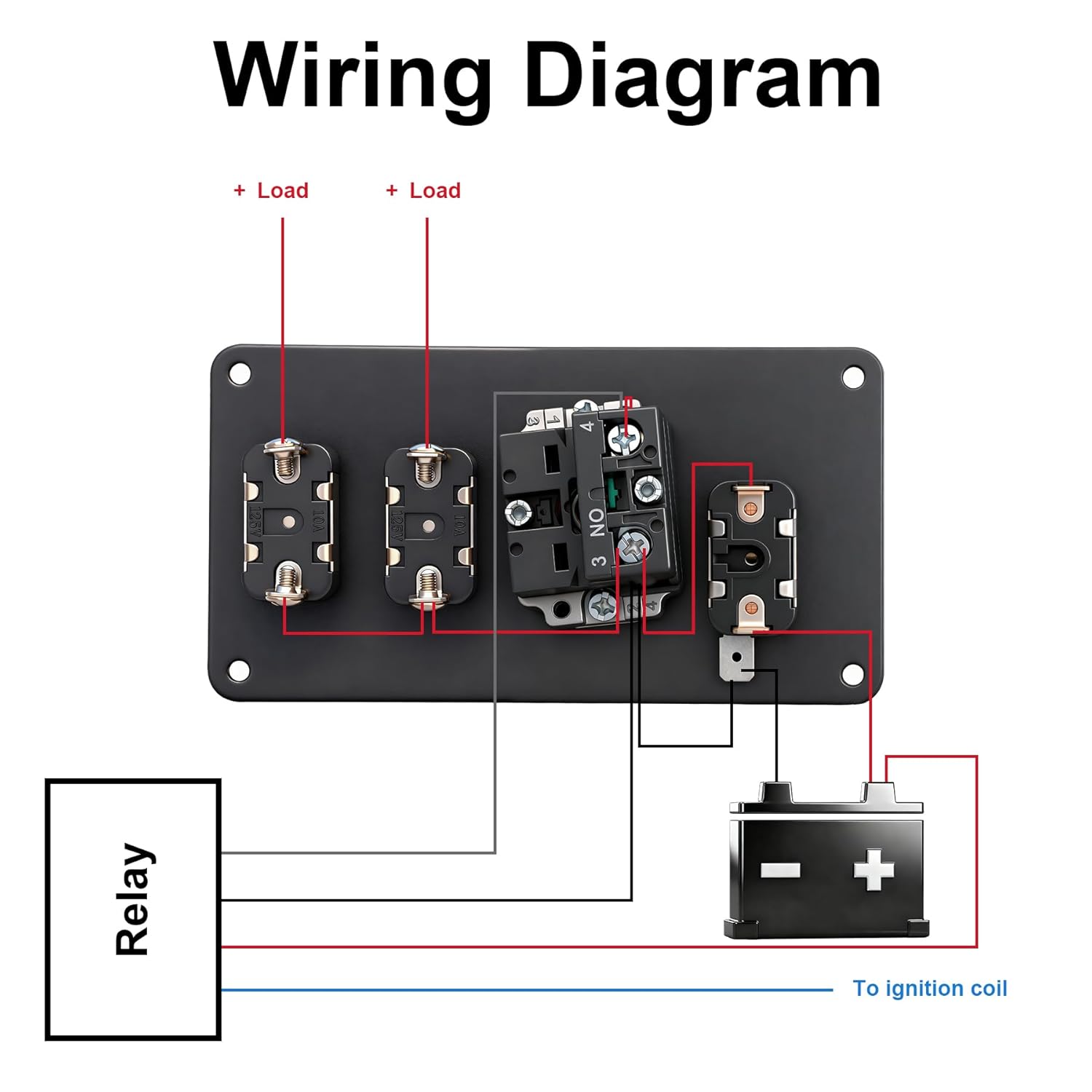 

12V Ignition Switch Panel, 4 in 1 with Engine Push Button Toggle Switches, with 12AWG Relay Kit for RV Truck Racing Car Boat Marine Trailer