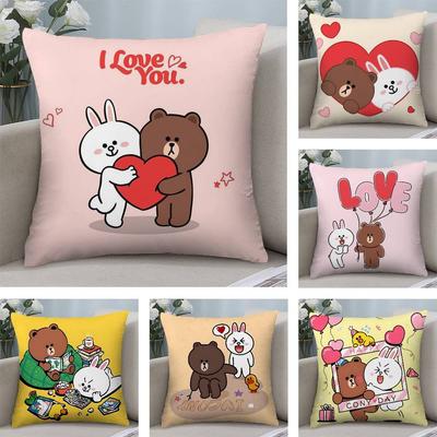 B-Brown Bear and C-Cony Pillow Case Plush Fabric Soft  Pillowcase Double Sided Print Cushion Cover Household Gifts