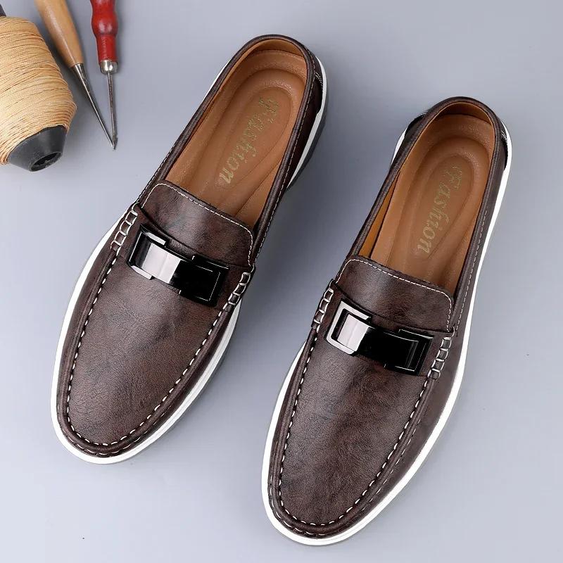 Luxury Brand Genuine Leather Shoes Men Casual Slip on Formal Dress Loafers Breathable Soft Flats for Male Non Slip Driving Flats