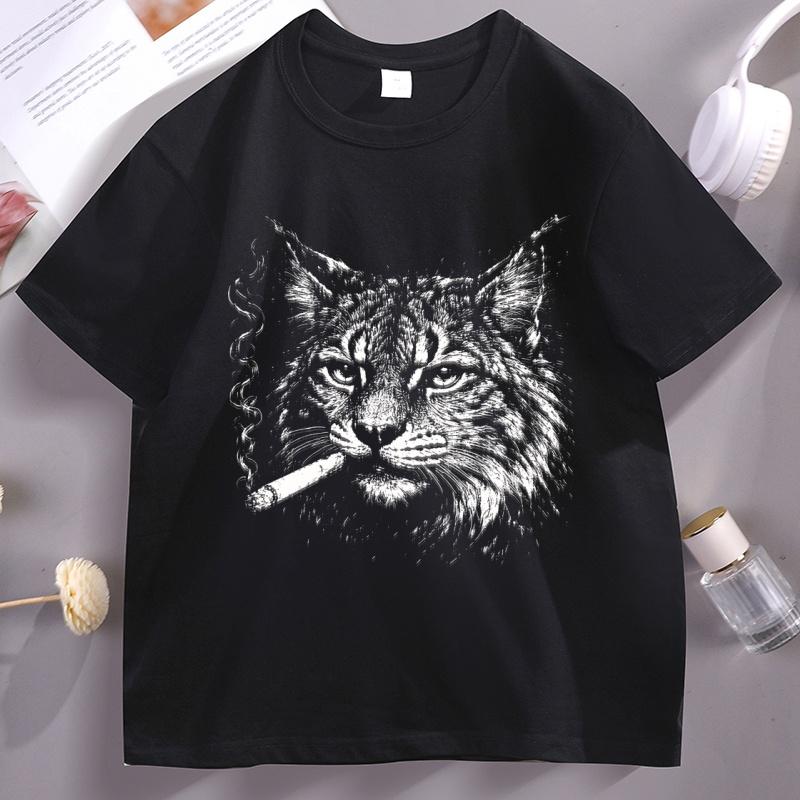 

Vintage Punk Wildcat Tshirt Man Fashion Cotton Short Sleeve T-shirt Streetwear Round Neck Printed T Shirt Male Clothing Tees S разноцветный
