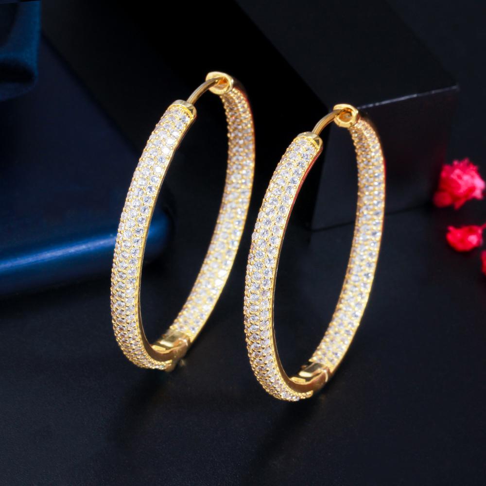 Stunning Double Sided Cubic Zirconia Big Circle Round Hoop Earrings for Women 2022 Trendy Gold Plated Jewelry Accessories