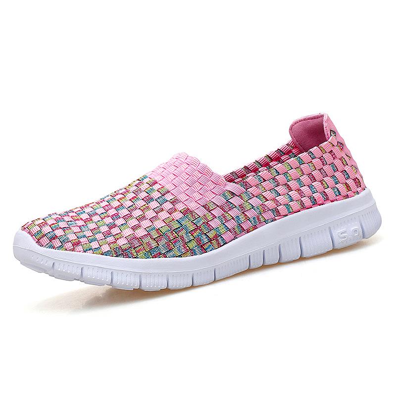 Jesień nowe buty damskie wiosenno-letnie tkane sportowe casualowe buty elastyczna taśma trend mody ręcznie robione damskie pojedyncze buty